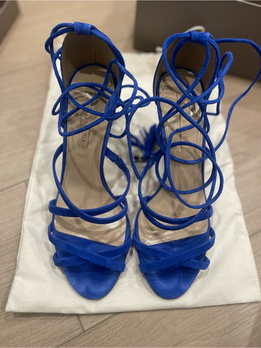 BCBG Cobalt Blue Suede Lace-Up High Heel Sandals